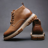 Men's British Style Martin Boots - Yellow Casual High-Top Leather Shoes with Thick Sole