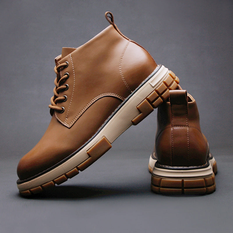 Men's British Style Martin Boots - Yellow Casual High-Top Leather Shoes with Thick Sole