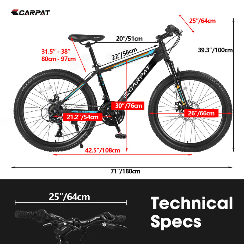 Adventure-Ready 26-Inch Mountain Bicycle - Black & Blue Design