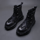 Rugged Leather Martin Boots - Winter Motorcycle Boots with Side Zipper & Thick Sole
