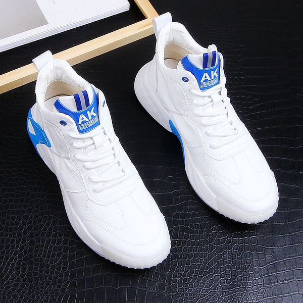 Men's Premium White & Blue High-Top Sneakers - Color Block Design Casual Shoes