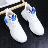 Men's Premium White & Blue High-Top Sneakers - Color Block Design Casual Shoes