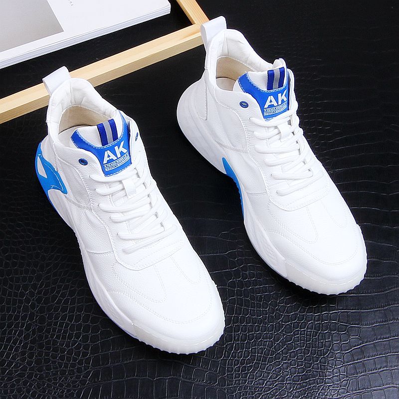 Men's Premium White & Blue High-Top Sneakers - Color Block Design Casual Shoes