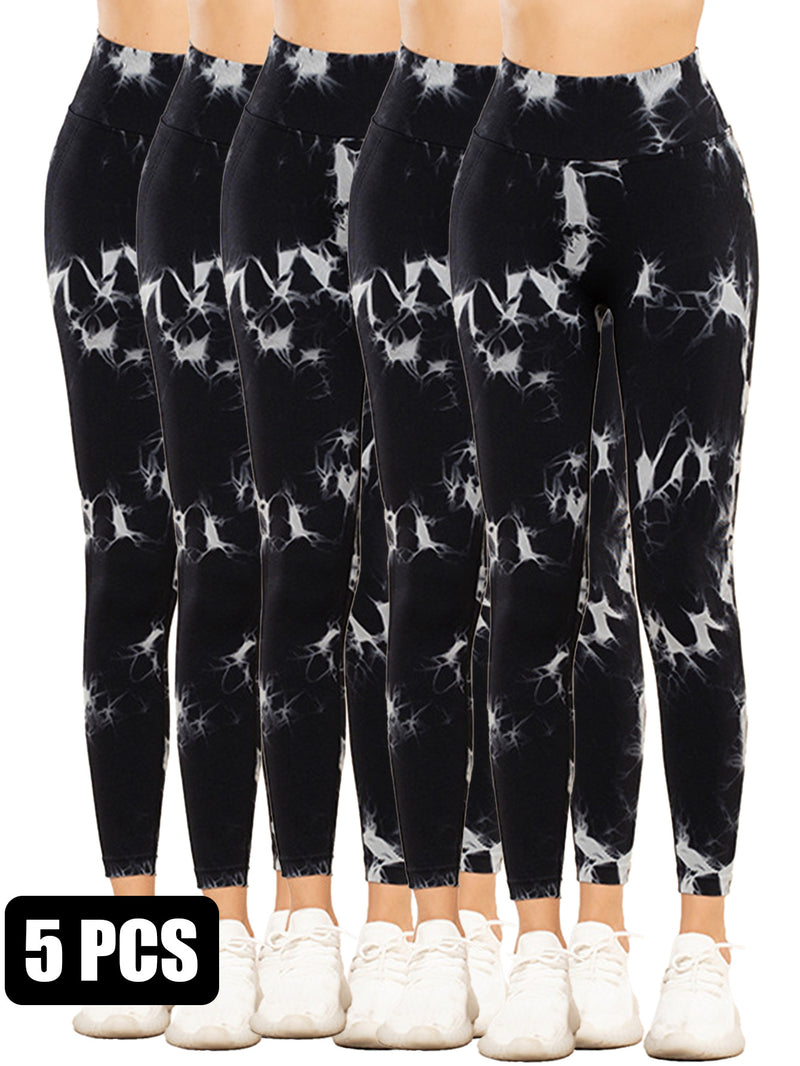 Premium 5-Piece Tie-Dye Yoga Leggings Set - High-Performance Fitness Collection