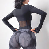 Women's Mesh Panel Quick-Dry Athletic Long Sleeve Top - Breathable Gym Wear