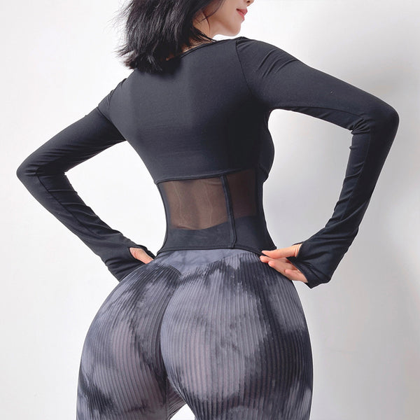 Women's Mesh Panel Quick-Dry Athletic Long Sleeve Top - Breathable Gym Wear