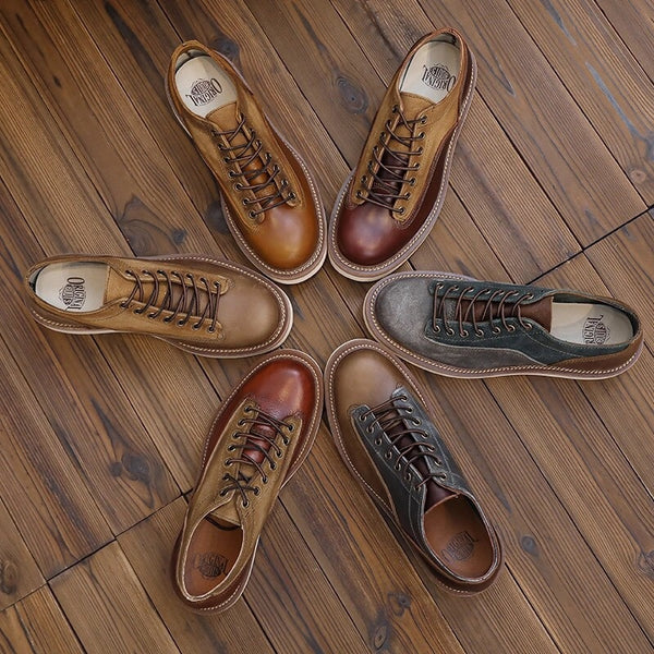 Premium Retro Casual Low-Top Leather Shoes - Thick Sole Breathable All-Match Design