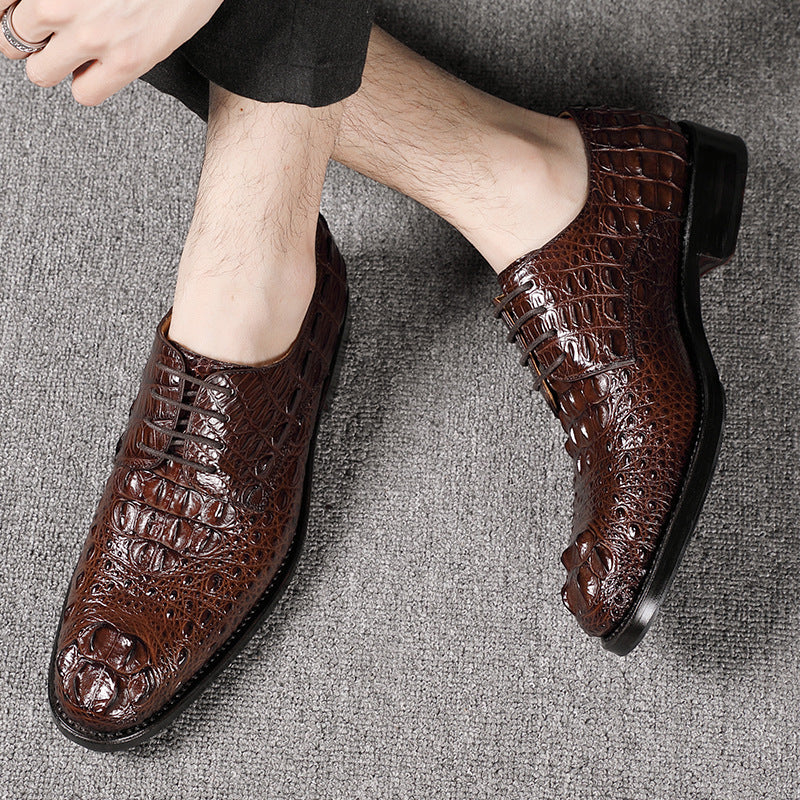 Premium Handmade Men's Crocodile Leather Business Shoes - Round Toe Formal Footwear