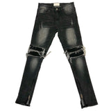 Tactical Black Cargo Jeans - Multi-Pocket Denim with Zipper Details for Men
