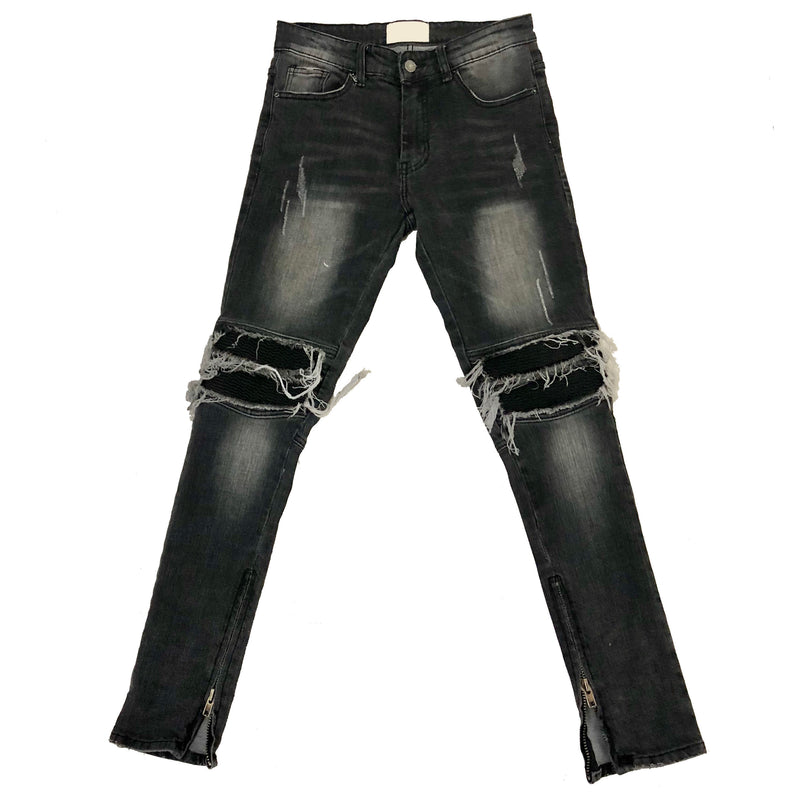 Tactical Black Cargo Jeans - Multi-Pocket Denim with Zipper Details for Men