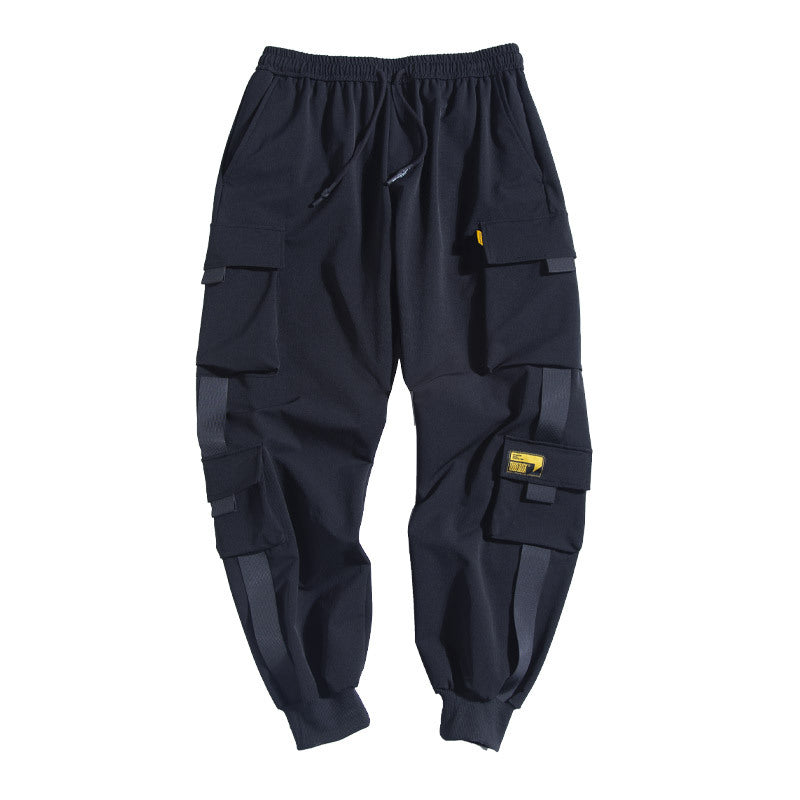 Military-Style Black Cargo Pants - Tactical Paratrooper Design with Multiple Pockets
