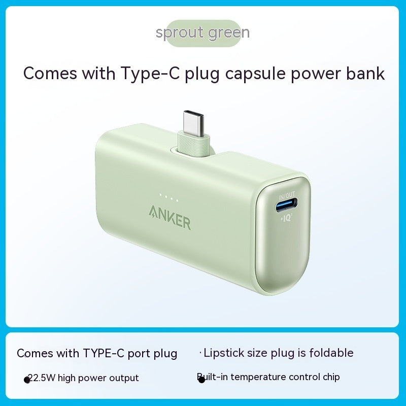 Premium Capsule Power Bank - Ultra-Compact 5000mAh Portable Charger with Foldable USB-C