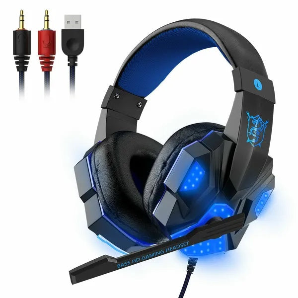 Professional Gaming Headset with LED Lights - Stereo Bass Surround Sound for PC PS4 Xbox