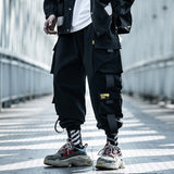Military-Style Black Cargo Pants - Tactical Paratrooper Design with Multiple Pockets