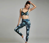 Premium Leaf Print Yoga Set - Moisture-Wicking Athletic Wear for Women