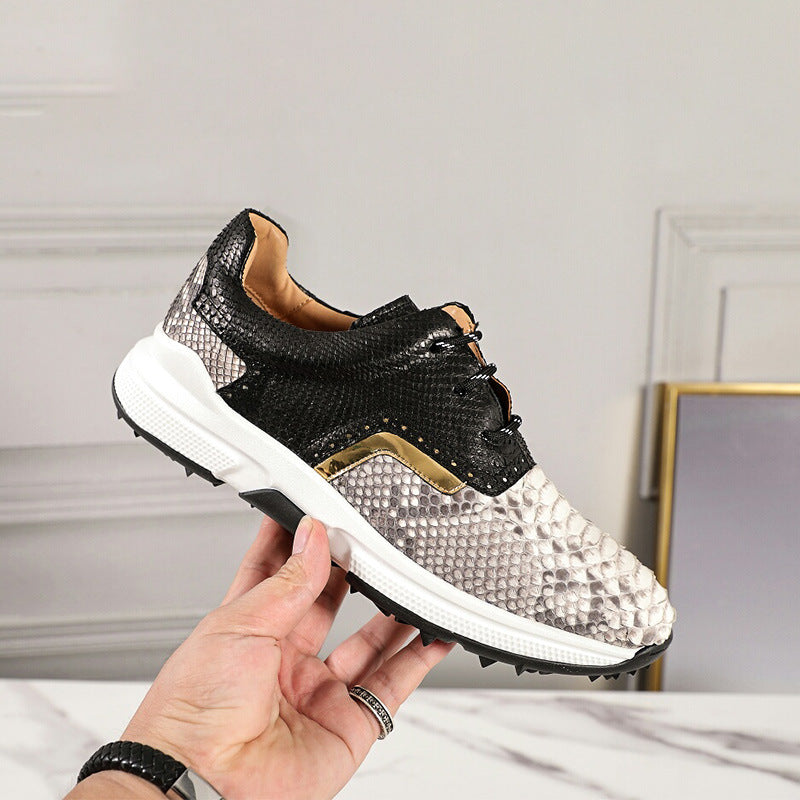 Premium British Style Snakeskin Sneakers - Breathable Low-Top Men's Shoes