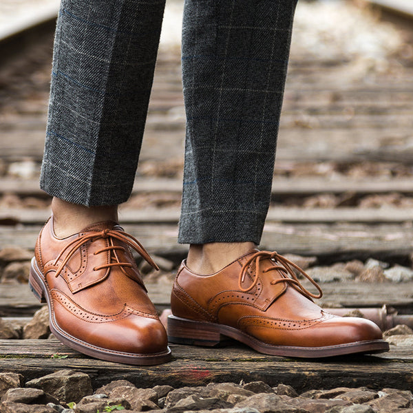 Premium Carved Men's Leather Derby Shoes - Vintage Style Oxford Dress Shoes