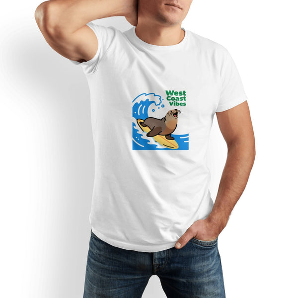 T-shirt en pur coton imprimé West Coast Seal pour homme – Col rond décontracté, légèrement élastique, idéal pour l'été, tissu tricoté, coupe classique pour adulte, chemise pour couple