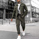 Casual Cotton Blend Sports Suit Set - Men's Long Sleeve Jacket & Trousers