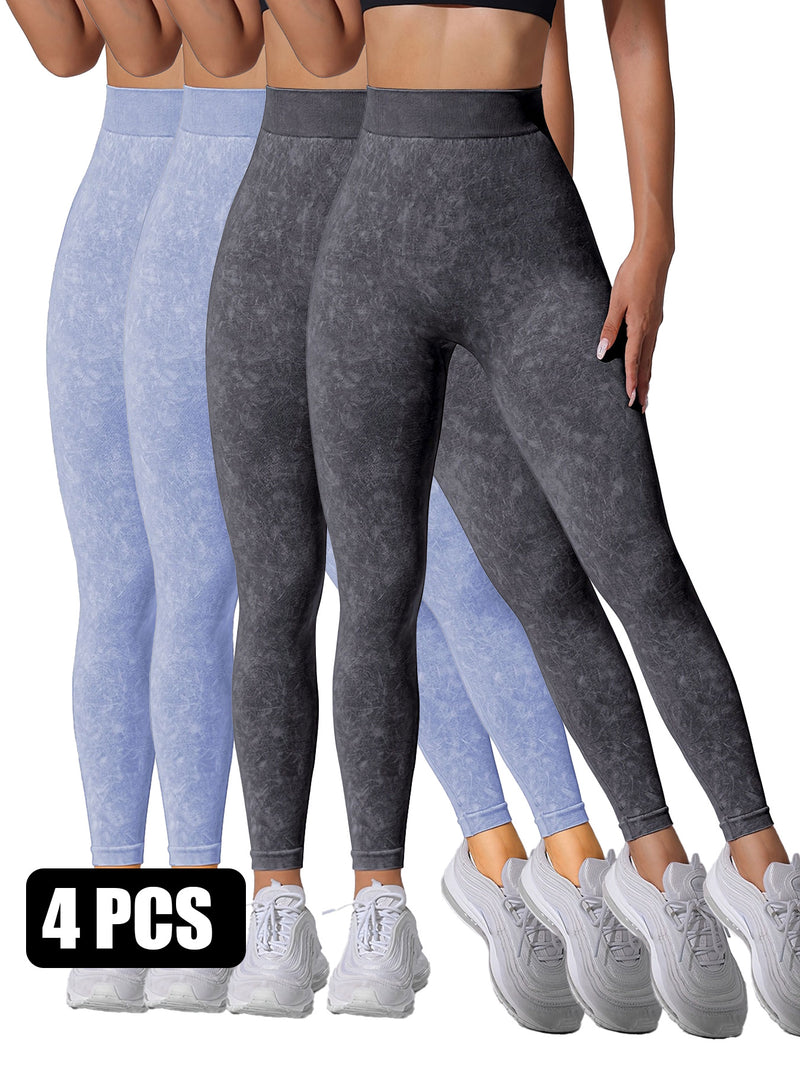 Premium Sand-Washed High-Waist Seamless Yoga Leggings - 4 Pack Set