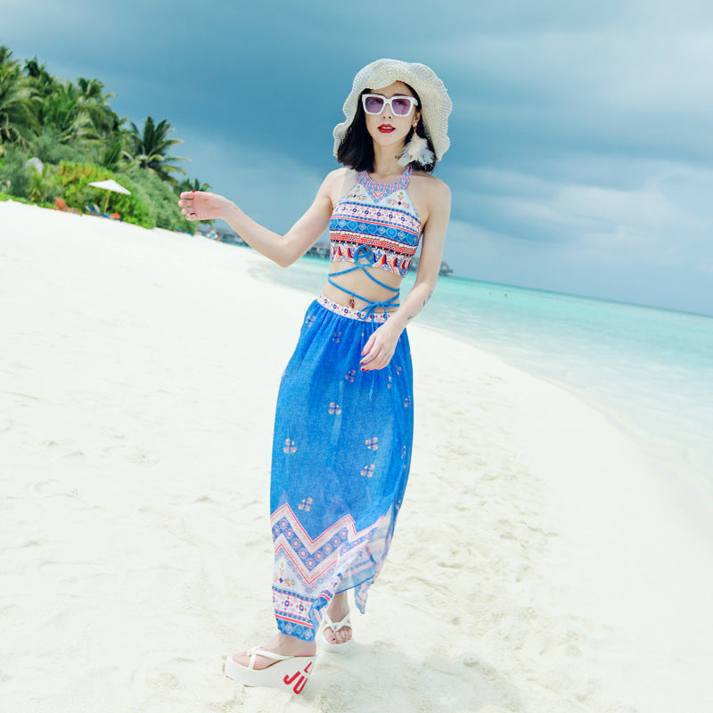 Stylish Couple Split Swimsuit Set - Polyester Beach Swimwear for Men & Women
