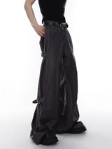 Breathable Polyester Wide-Leg Cargo Pants with Decorative Straps