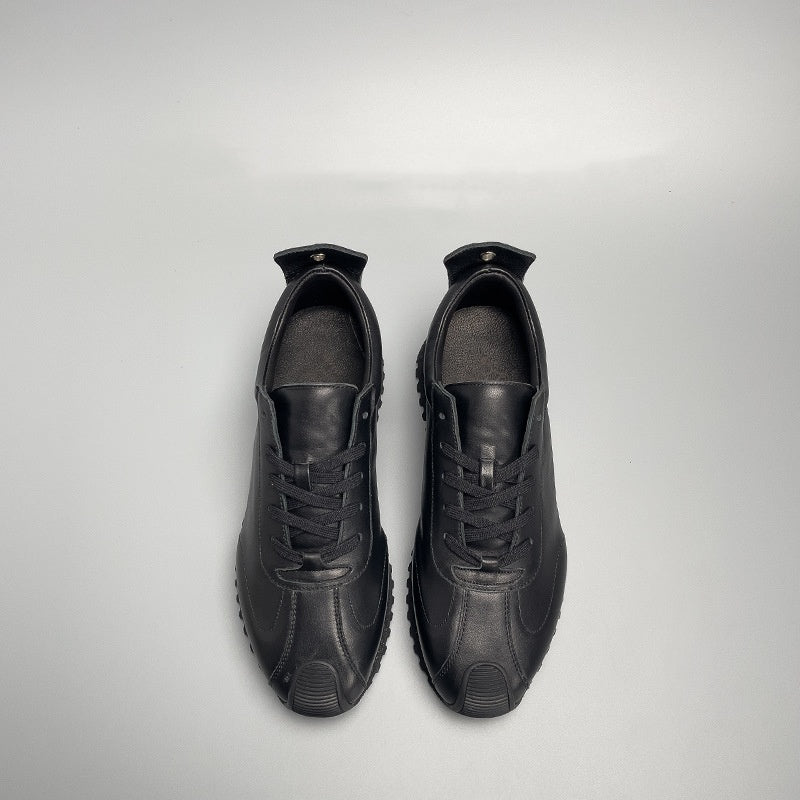 Premium Black Cowhide Casual Men's Genuine Leather Shoes - Breathable Low Heel Design