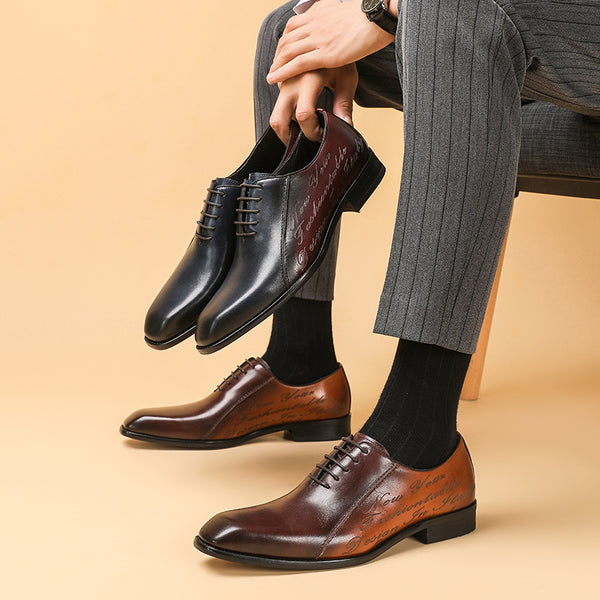 Genuine Leather Plus Size Oxford Men's Colorblock Square Toe Business Dress Shoes