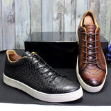 Premium Men's Embossed Leather Dress Shoes - Pointed Toe Lace-Up Formal Footwear
