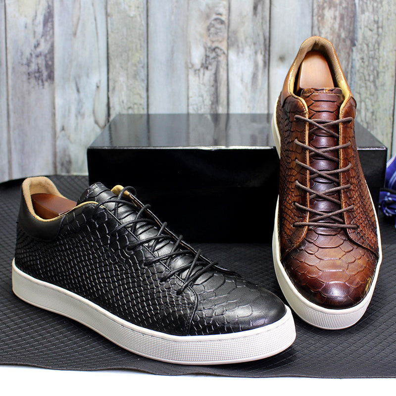 Premium Men's Embossed Leather Dress Shoes - Pointed Toe Lace-Up Formal Footwear