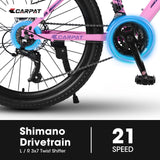 S24103  24 Inch Mountain Bike For Teenagers Girls Women, Shimano 21 Speeds With Dual Disc Brakes And 100mm Front Suspension, White-Pink