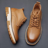 Men's British Style Martin Boots - Yellow Casual High-Top Leather Shoes with Thick Sole