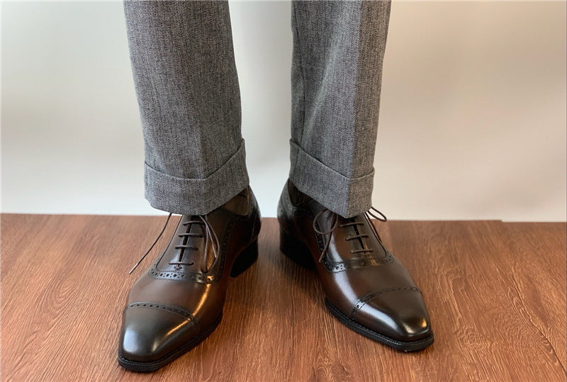 Men's Premium British Oxford Leather Dress Shoes - Classic Formal Business Footwear
