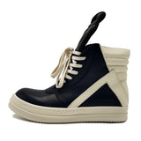 Premium Genuine Leather High-Top Unisex Sneakers - Classic Black & White Design