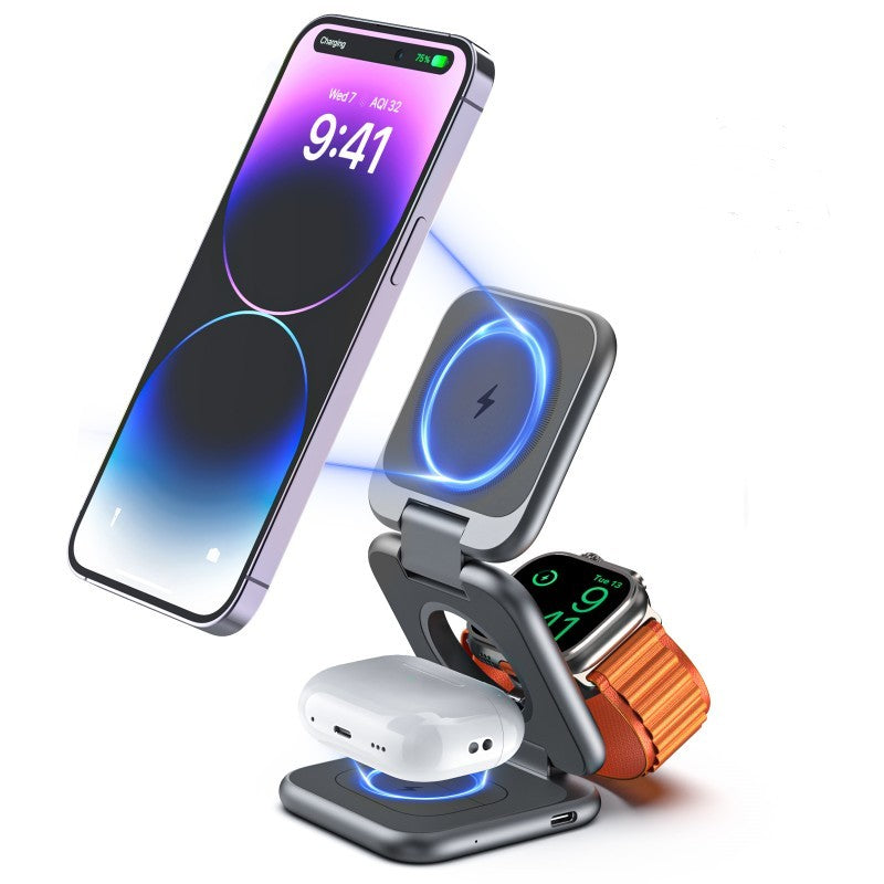 3-in-1 Magnetic Wireless Charging Station - Universal Fast Charger for Phone, Watch & Headset