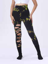 Premium Butt Lifting Yoga Leggings - Hollow Out Tummy Control Athletic Pants with Tie Dye Design