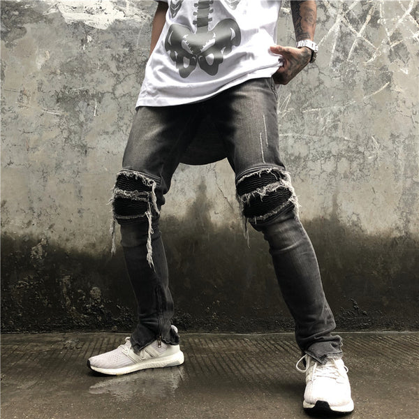 Tactical Black Cargo Jeans - Multi-Pocket Denim with Zipper Details for Men