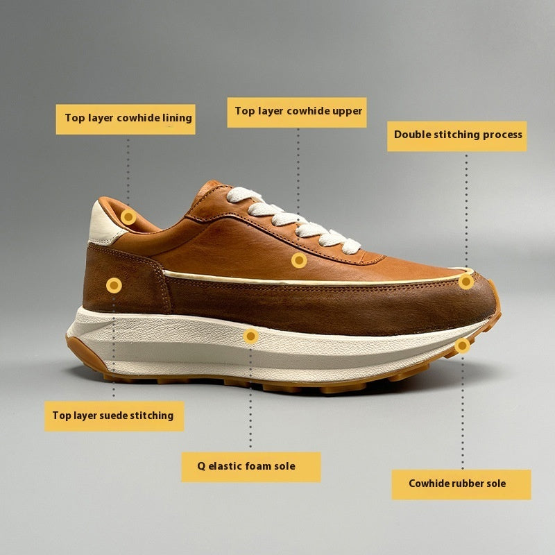 Premium Genuine Leather Men's Breathable Platform Sports Shoes - Summer Retro Style