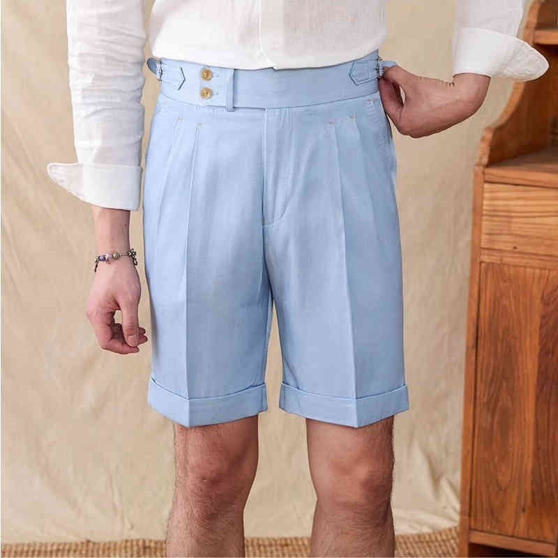 Napoli Double Pleated Casual Shorts - Men's Light Cropped Cotton Blend Pants