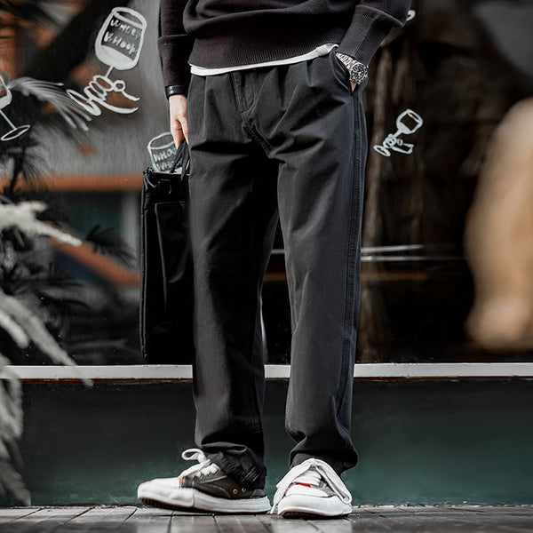 Stylish Cotton Pleated Straight Casual Pants - Comfortable Loose Long Trousers