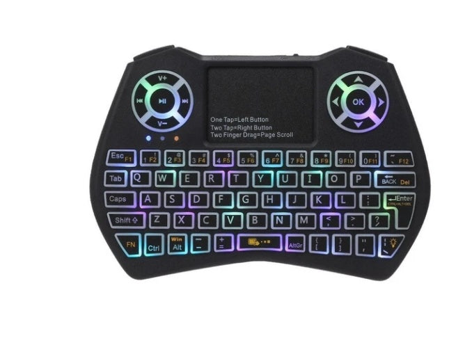 Wireless RGB Backlit Mini Keyboard with Touchpad - 3-in-1 Gaming Remote Control