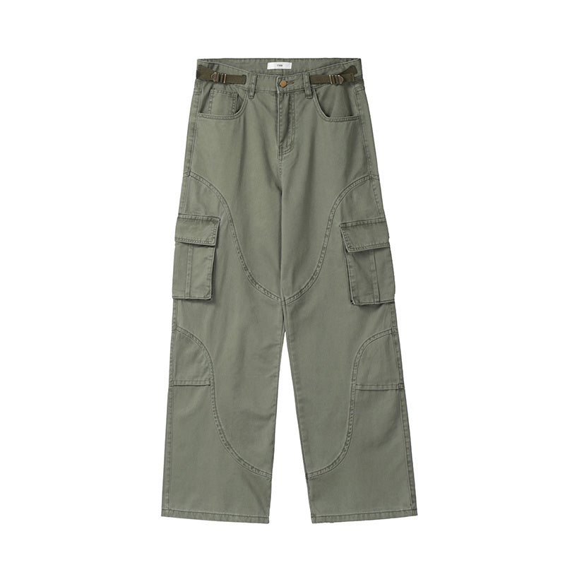 Vintage Washed Denim Overalls - Loose Straight Leg Men's Cargo Pants
