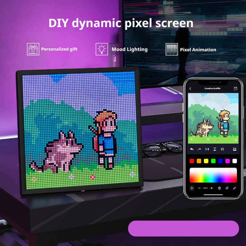 Interactive LED Pixel Gaming Display - 64x64 Bluetooth Desktop Art Frame
