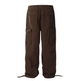 Men's Cotton Cargo Overalls - Pleated Drawstring Straight Leg Pants