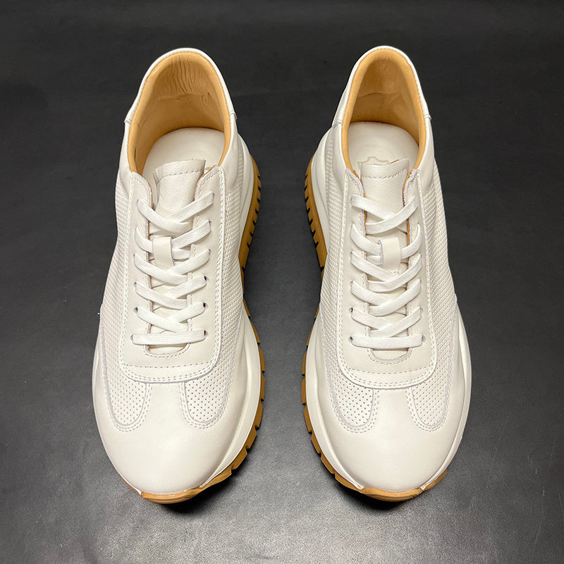 Premium Genuine Leather Men's Breathable Hollow Platform Casual Shoes - High-End Comfort & Style