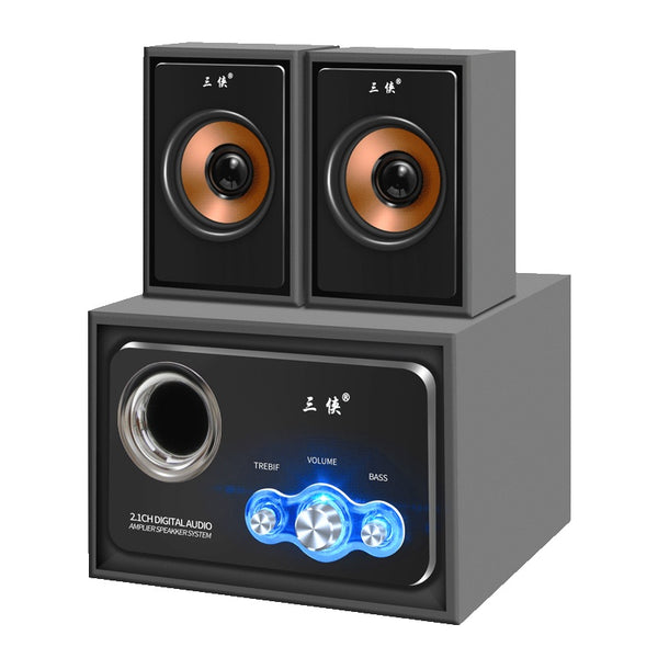 Wireless Bluetooth Desktop Speaker System - Premium 2.1 Channel Subwoofer with Wood Finish