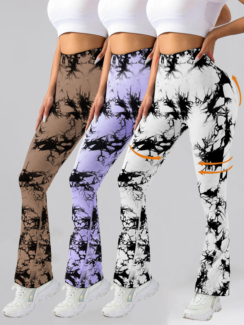 3-Pack Tie Dye Seamless High-Waisted Workout Leggings - Women's Scrunch Butt Lifting Yoga & Athletic Pants