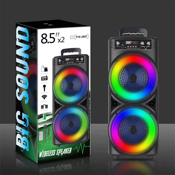 Professional Bluetooth Portable Speaker with LED Aperture Light - 8 Inch Dual Audio System