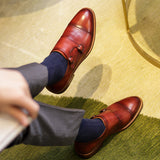 Premium Handcrafted Men's Monk Strap Dress Shoes - Genuine Cowhide Leather Business Formal Footwear