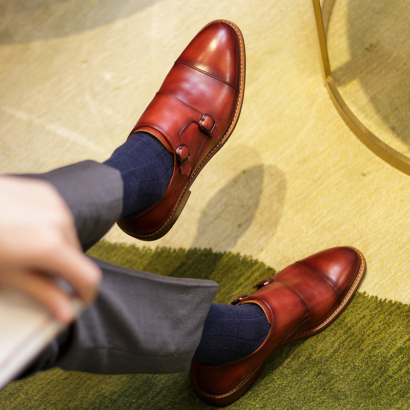 Premium Handcrafted Men's Monk Strap Dress Shoes - Genuine Cowhide Leather Business Formal Footwear